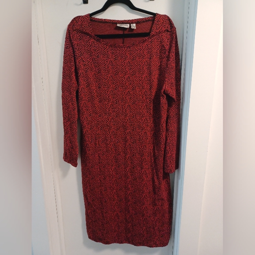 Saks Fifth Avenue Red Sheath Dress Long Sleeve Bateau Neckline